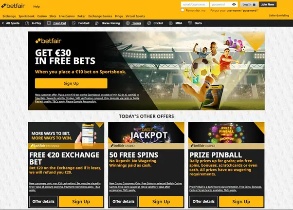 Screenshot der Betfair Casino Homepage