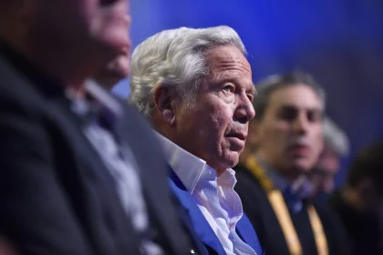 ATLANTA GA JANUARY 30 New England Patriots owner Robert Kraft listens to NFL American Football