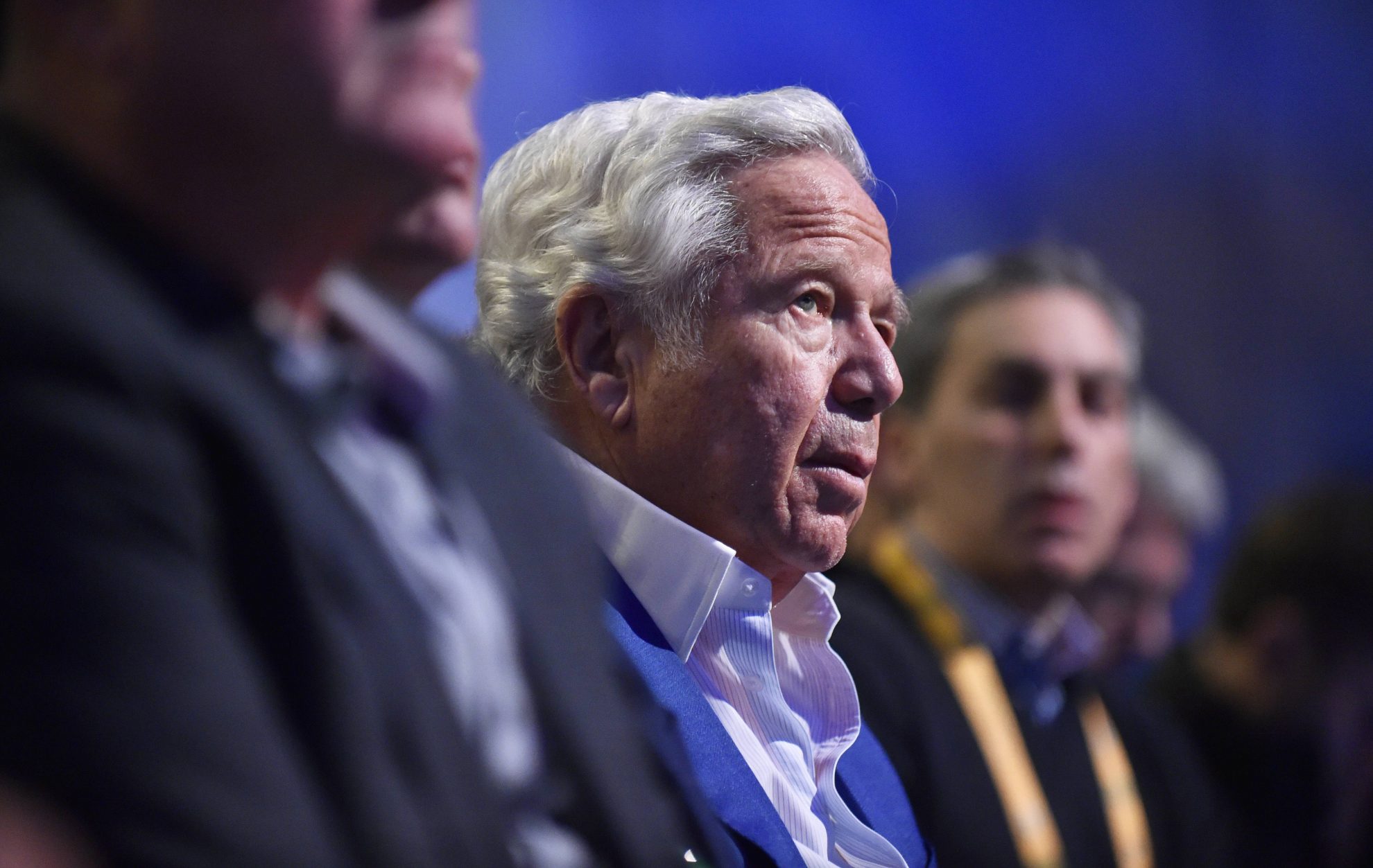 ATLANTA GA JANUARY 30 New England Patriots owner Robert Kraft listens to NFL American Football