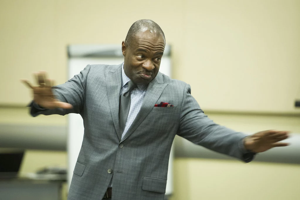 DeMaurice F. Smith, NFL Players Association executive director, shares leadership insight during the 2019 AFDW Squadron Commanders Course at Joint Base Andrews, Md., April 17, 2019. (U.S. Air Force photo by Master Sgt. Michael B. Keller)