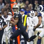 New Orleans Saints wide receiver Michael Thomas 13 looks over his shoulder at Los Angeles Rams cor