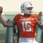 August 22 2019 Miami Florida USA Miami quarterback JARREN WILLIAMS throws the ball during pract