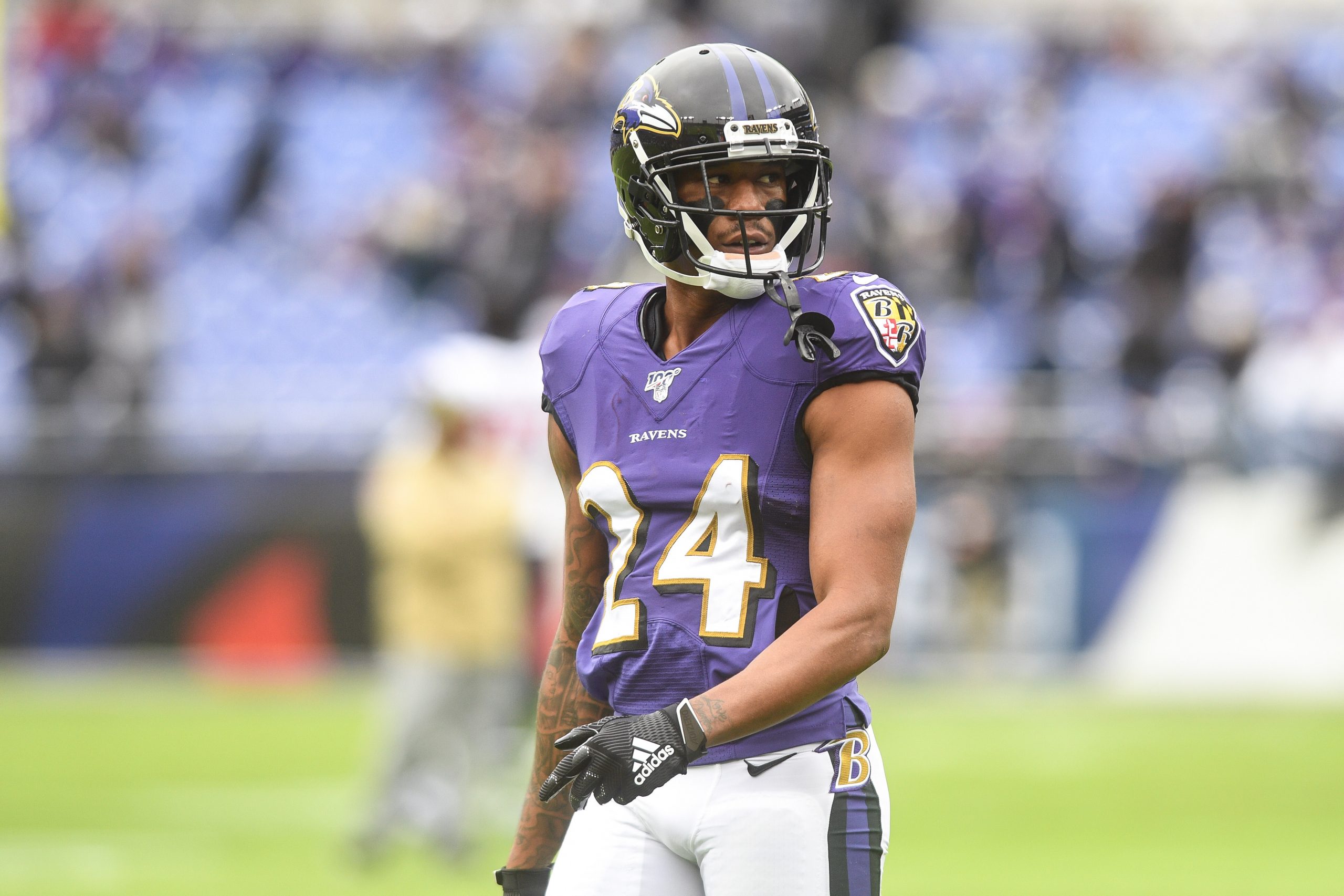 Baltimore, Maryland, US: Corner Back MARCUS PETERS (24) in action before the game held at M&T Bank St