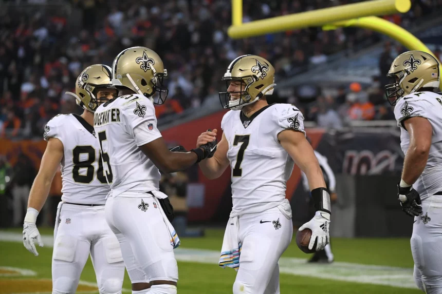 New Orleans Saints quarterback Teddy Bridgewater with QB Taysom Hill
