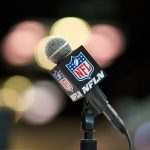 INDIANAPOLIS IN MARCH 03 A detailed view of the NFL American Football Herren USA Shield on a mic
