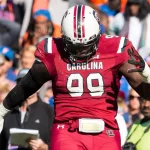 November 11 2017 Javon Kinlaw 99 of the South Carolina celebrates a tackle for loss in the third