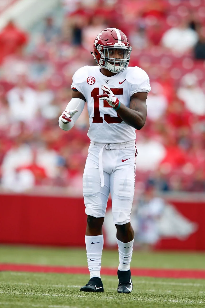 Oct 6 2018 Xavier McKinney 15 motions to his team mates defensive calls Alabama defeated Arkansas