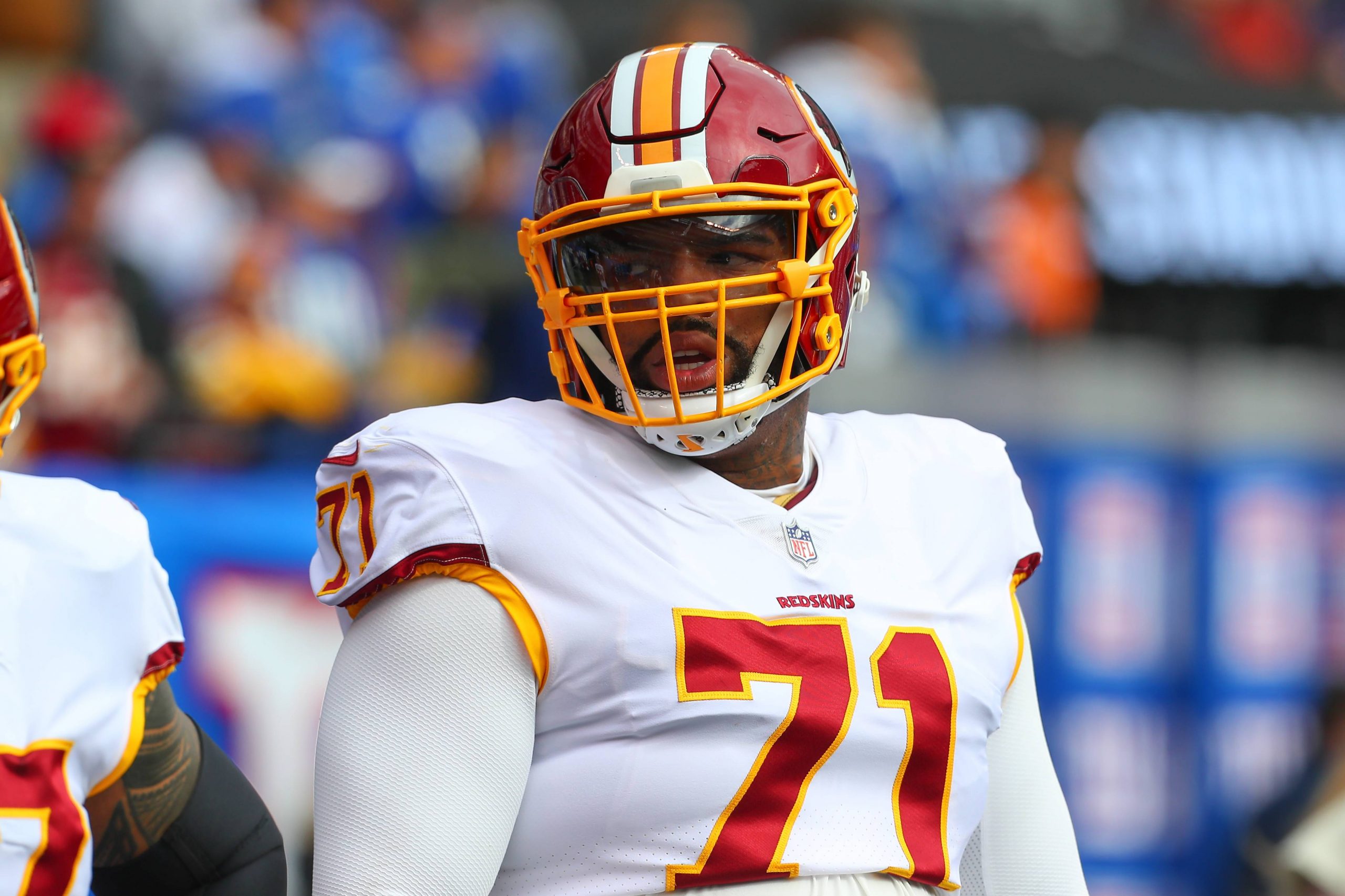 EAST RUTHERFORD NJ OCTOBER 28 Washington Redskins offensive tackle Trent Williams 71 prior to