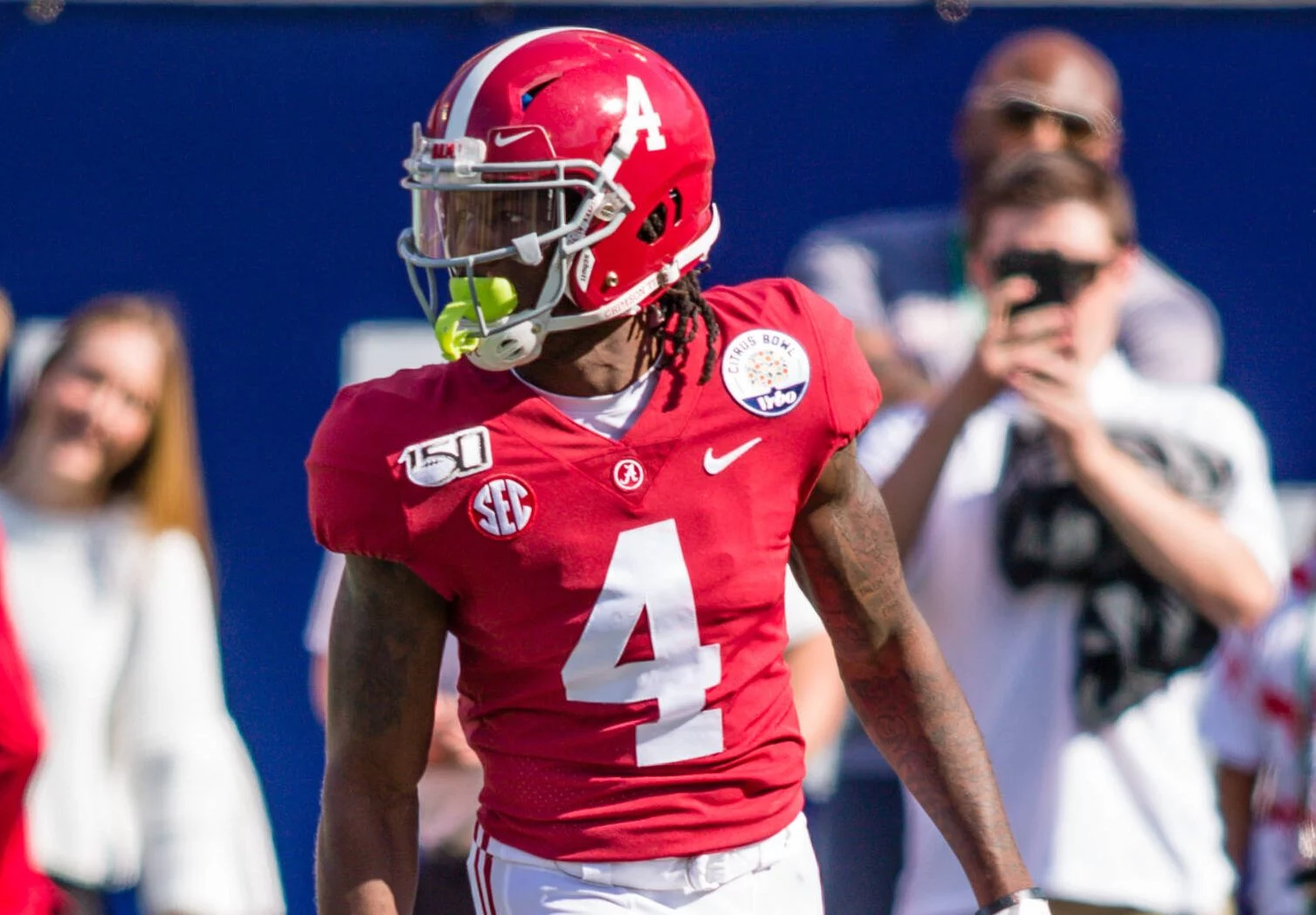 January 1, 2020: Alabama wide receiver Jerry Jeudy (4) walks into the end zone untouched for a touchdown during Vrbo Cit
