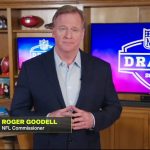 A screen grab of NFL, American Football Herren, USA commissioner Roger Goodell speaking from his home in Bronxville, New