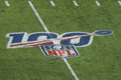 EAST RUTHERFORD NJ SEPTEMBER 08 A general view of the National Football League Shield and 100th