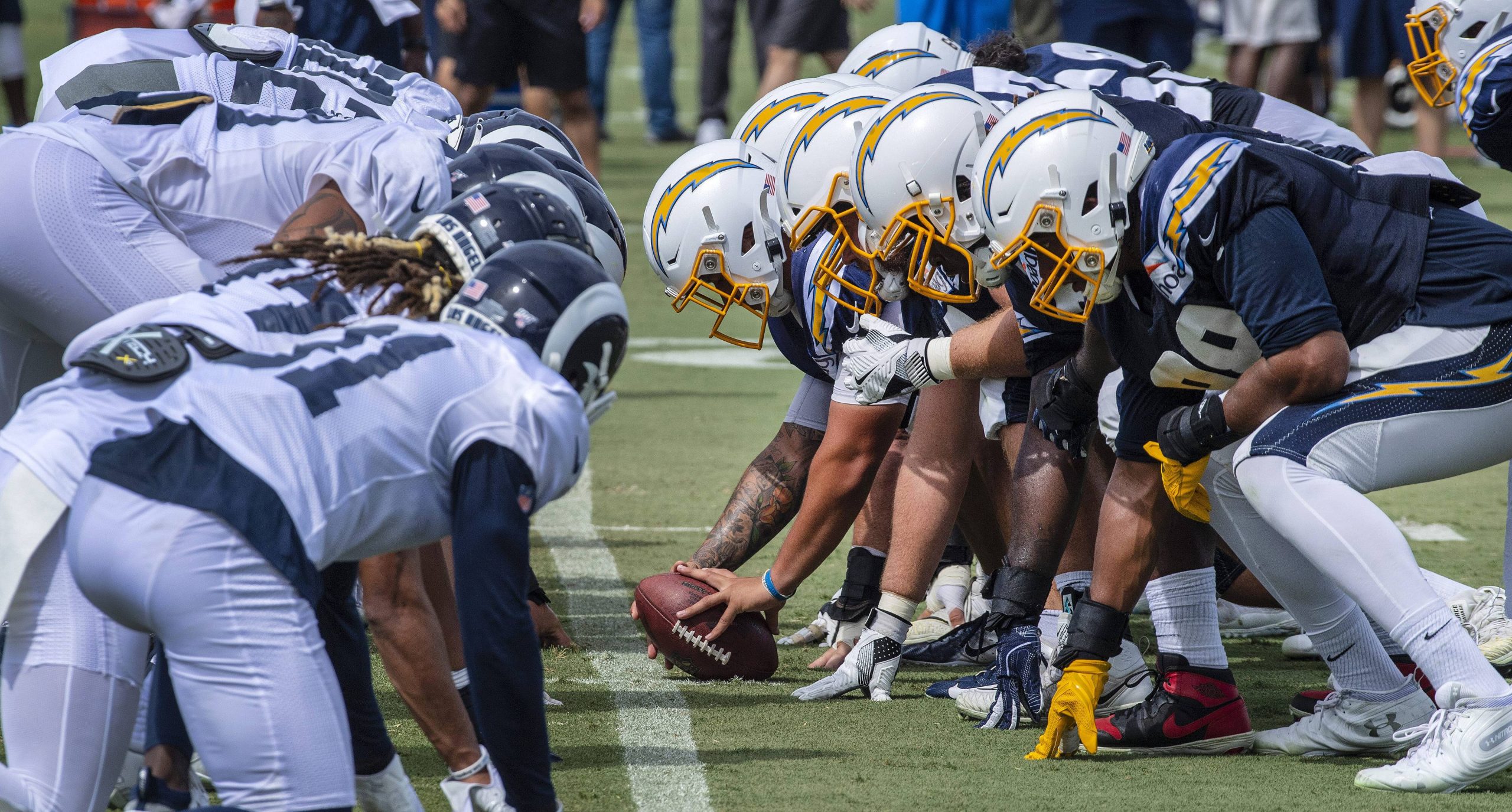 August 3 2019 Irvine California USA Los Angeles Rams and the Los Angeles Chargers line up for