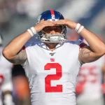 CHICAGO, IL - NOVEMBER 24: New York Giants Place Kicker Aldrick Rosas (2) warms up prior to an NFL, American Football He