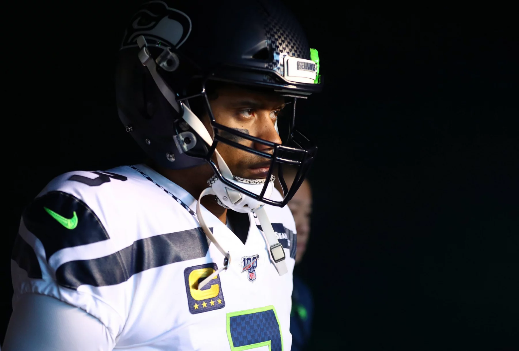 PHILADELPHIA, PA - JANUARY 05: Seattle Seahawks Quarterback Russell Wilson (3) enters the field before the NFL, America