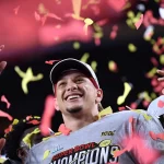 Kansas City Chiefs quarterback and Super Bowl MVP Patrick Mahomes celebrates after the Chiefs won Super Bowl LIV, defeat