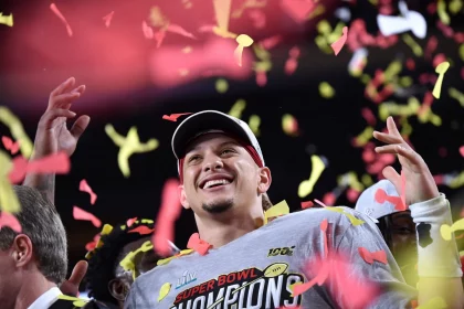 Kansas City Chiefs quarterback and Super Bowl MVP Patrick Mahomes celebrates after the Chiefs won Super Bowl LIV, defeat