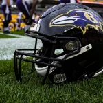 PITTSBURGH, PA - OCTOBER 06: A photo of a Baltimore Ravens helmet on the field during the NFL, American Football Herren,
