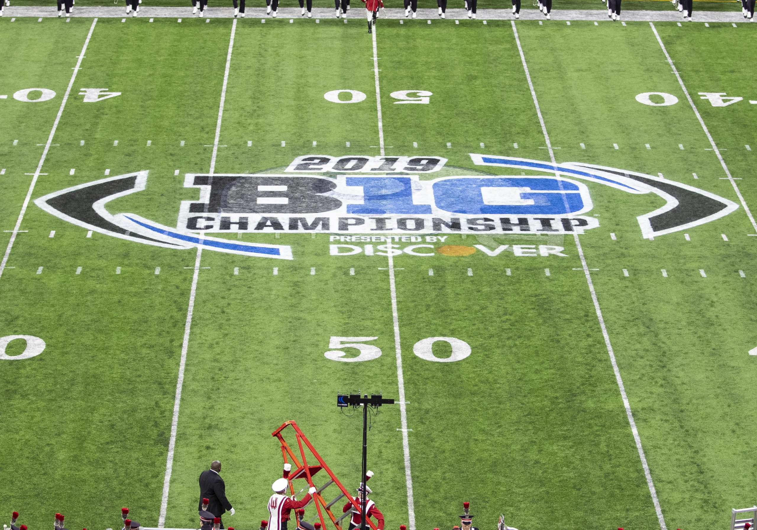 December 07, 2019: A general overall view of the Big Ten logo at midfield during NCAA, College League, USA Football game