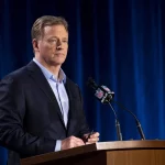 NFL, American Football Herren, USA Commissioner Roger Goodell holds a press conference, PK, Pressekonferenz during Supe