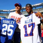 EAST RUTHERFORD NJ SEPTEMBER 15 Buffalo Bills quarterback Josh Allen 17 and New York Giants r