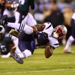 PHILADELPHIA, PA - NOVEMBER 17: New England Patriots Wide Receiver Mohamed Sanu (14) makes a reception in the first half