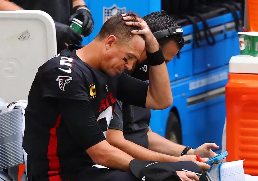 September 13, 2020, Atlanta, GA, USA: Atlanta Falcons quarterback Matt Ryan came up just short when an end of game pass