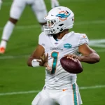 September 24, 2020, Jacksonville, Florida, USA: Miami Dolphins quarterback TUA TAGOVAILOA (1) throws the ball during war