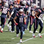 FOXBOROUGH, MA - SEPTEMBER 27: New England Patriots wide receiver Julian Edelman (11) breaks from the huddle before a ga