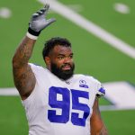 ARLINGTON, TX - OCTOBER 11: Dallas Cowboys Defensive Tackle Dontari Poe (95) waves to fans following the NFL, American F