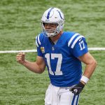 INDIANAPOLIS, IN - OCTOBER 18: Indianapolis Colts Quarterback Philip Rivers (17) celebrates after throwing a touchdown p