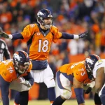 Jan 3 2016 Denver CO USA DENVER CO JAN 3 2016 Broncos Peyton Manning calls out a play