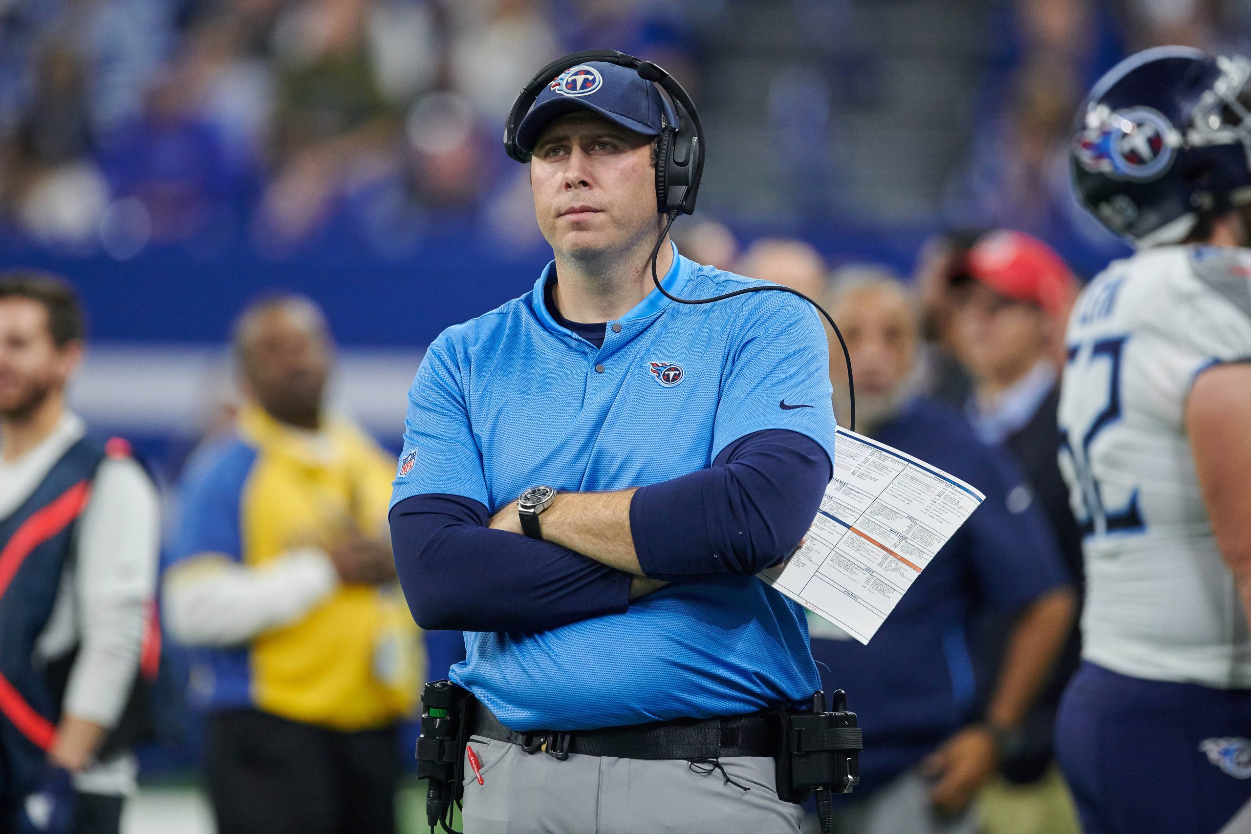 INDIANAPOLIS IN NOVEMBER 18 Tennessee Titans tight ends coach Arthur Smith looks on in game acti