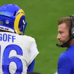 August 22, 2020, Inglewood, California, USA: Quarterback Jared Goff 16 of the Los Angeles Rams with head coach Sean McV