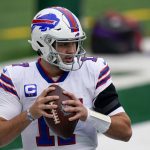 Buffalo Bills quarterback Josh Allen warms up before a game against the New York Jets in week 7 of the NFL, American Fo