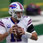 Buffalo Bills quarterback Josh Allen warms up before a game against the New York Jets in week 7 of the NFL, American Fo