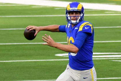 November 15, 2020, Inglewood, California, USA: Quarterback Jared Goff 16 of the Los Angeles Rams prepares to pass again