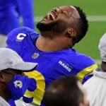 December 10, 2020, Inglewood, California, USA: Defensive end Aaron Donald 99 celebrates after teammate defensive end Mor