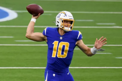 December 13, 2020, Inglewood, California, USA: Quarterback Justin Herbert 10 of the Los Angeles Chargers passes against