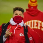 Kansas City Chiefs quarterback Patrick Mahomes (15) acknowledges the fans while resting against the Los Angeles Chargers