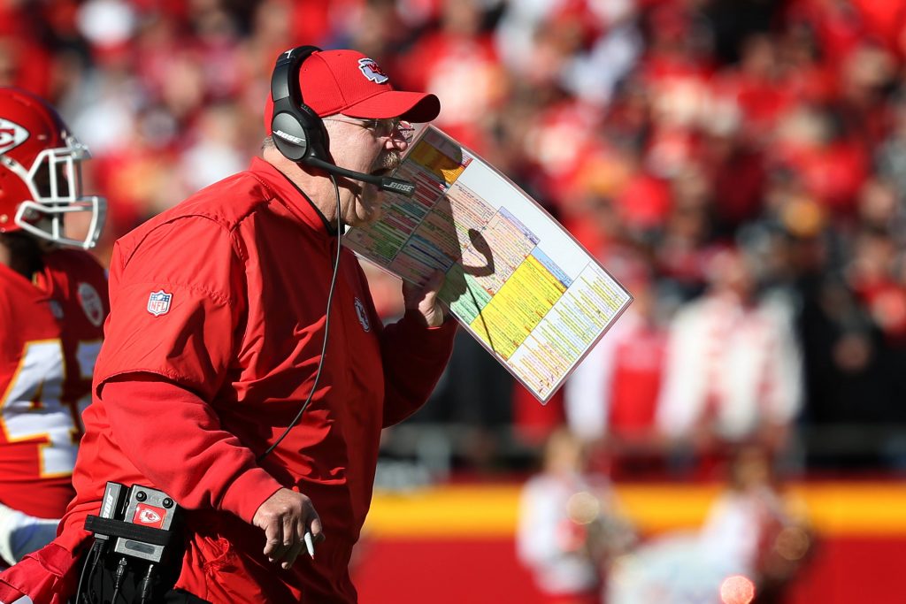 KANSAS CITY MO DECEMBER 10 Kansas City Chiefs head coach Andy Reid yells at a referee in the fir