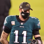 NOV 01, 2020 : Philadelphia Eagles quarterback Carson Wentz (11) on the sidelines in a mask during the NFC matchup betwe