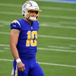 December 13, 2020, Inglewood, California, USA: Quarterback Justin Herbert 10 of the Los Angeles Chargers against the Atl