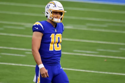 December 13, 2020, Inglewood, California, USA: Quarterback Justin Herbert 10 of the Los Angeles Chargers against the Atl