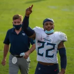 December 13, 2020, Jacksonville, Florida, USA: Tennessee Titans running back DERRICK HENRY (22) points one finger to the