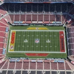 TAMPA, FL - JANUARY 31: Aerial view vf Raymond James Stadium, site of Super Bowl LV between The Tampa Bay Buccaneers an