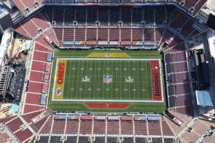 TAMPA, FL - JANUARY 31: Aerial view vf Raymond James Stadium, site of Super Bowl LV between The Tampa Bay Buccaneers an