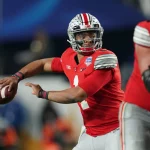 former Ohio State Buckeyes quarterback (1) Justin Fields is projected to go in the 1st Round of the NFL,