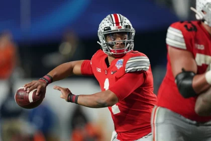 former Ohio State Buckeyes quarterback (1) Justin Fields is projected to go in the 1st Round of the NFL,