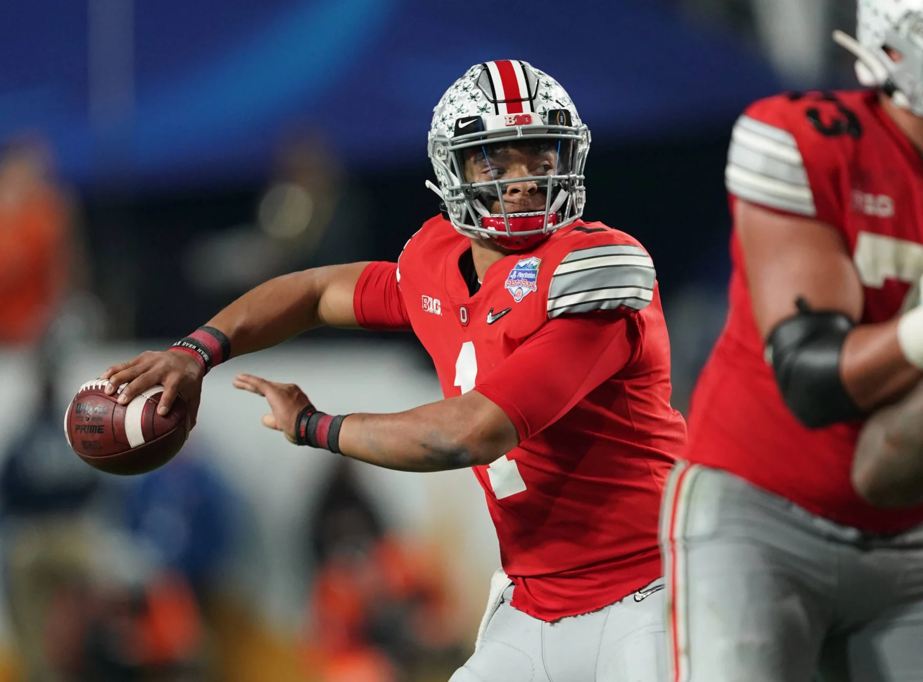 former Ohio State Buckeyes quarterback (1) Justin Fields is projected to go in the 1st Round of the NFL,