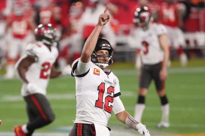 February 7, 2021, Tampa, FL, USA: Tampa Bay Buccaneers quarterback Tom Brady celebrates after a touchdown Super Bowl LV